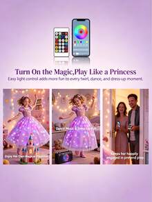 Girls' Princess Dress, Children's Party Dress, Synchronized With Music, Remote Control App, Suitable For Halloween Cosplay, Includes Crown, Magic Wand, Wig, Gloves, Necklace (Batteries Not Included) - Lilac Purple - View 4