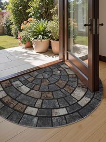 DAJIANG 1pc Stone Pattern Doormat - Thick Non-Slip Soft Velvet Carpet, Essential Home Decor, Suitable For Porch And Living Room, Machine Washable Polyester Material, Fashionable Round Design, Mosaic Print, Living Room - Multicolor - View 6