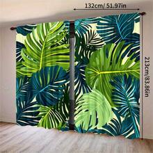 2pcs High-Definition Digital Nordic Tropical Monstera Leaf Print Decorative Curtains, Polyester Material, Easy To Install, Rod Pocket Hanging, Semi-Transparent Privacy Protection, Machine Washable And Hand Washable, Tropical Rainforest Style Living Room Bedroom Curtains, Suitable For Bedroom, Office, Kitchen, Living Room, Study, Home Decor. - Multicolor - View 11