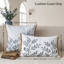 Elegant Leaf Embroidery Tassel Cushion Cover, French Country Pastoral Style Decorative Pillowcase, Suitable For Sofa Bed (18x18 / 12x20 Inches) - Misty Blue - View 5