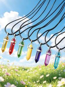 5/100pcs Multicolor Natural Crystal Stone Glass Pendants Black Leather Cord Necklace DIY Jewelry Making Accessories For Necklace Earrings Pendant Keychain - Multicolor - View 9