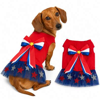 Váy chó Dachshund yêu nước, váy tutu sao đỏ trắng xanh cho chó nhỏ, trang phục chó Wiener dễ thương mặc kéo, quần áo thú cưng cho tiệc 4/7, BBQ, chụp ảnh