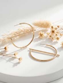 1 Pair Unique Asymmetrical Half Circle Fashionable Versatile Earrings - Yellow Gold - View 3