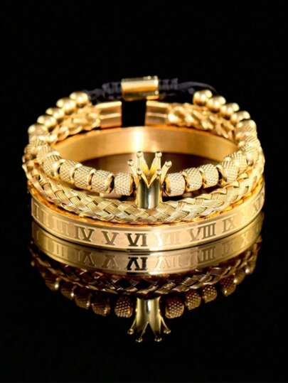 3 chiếc vòng tay dây thép bện phong cách độc đáo Âu Mỹ, vòng tay vương miện cá nhân hóa bằng thép không gỉ, phù hợp cho nam và nữ (số lượng hạt vòng tay vương miện được kết hợp ngẫu nhiên)