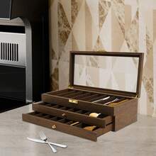 HOHOBLA 3-Layer Pocket Knife Display Case, 22 Slot Lockable Knife Storage Box With Clear Glass Lid, Wooden Collector Organizer Storage Box For Folding Knives - Walnut Color - 3-layer - View 1