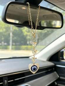1pc Evil Eye Heart Car Hanging Ornament, Crystal Butterfly Gold Chain Rearview Mirror Pendant, Auto Interior Decor Accessories - Devil Butterfly Chain - View 11