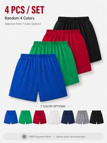 4pcs/Set Pantalones cortos deportivos de malla para niños y jóvenes, 4 colores aleatorios de 7 disponibles, adecuados para entrenamiento diario y baloncesto - Multicolor - View 2