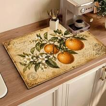 1pc Orange Pattern Print Absorbent Drying Mat, Kitchen Decor Coffee Machine Mat, Laundry Room Accessory Hand-Drip Coffee Pot Drip Tray, Kitchen Floor Mat, Table Mat, Kitchen Countertop Dish Drying Mat, Breakfast Mat, Heat-Resistant Drip Tray With Non-Slip Backing, Diatomaceous Earth Drip Tray, Stain-Hiding, Super Absorbent Kitchen Drip Tray, Easy-To-Clean Dish Rack Mat, Perfect For Kitchen, Dining Table, Coffee Shop, Bar, Holiday, Party, Home Decor, Holiday Gift - Multicolor - View 3
