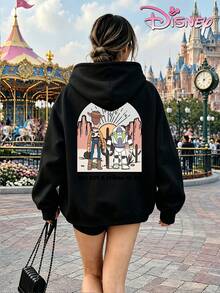 Disney Women's Hooded Sweatshirt, Unisex Hoodie, Toy Story Woody And Buzz Lightyear American Style Hooded Sweatshirt - Black - View 4