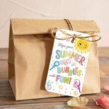50pcs Summer Theme Gift Tags With Hemp Rope - "Hope Your Summer Bubbles With Fun" Paper Hanging Tags For Birthday Wedding Bridal Shower, Perfect For Gift Wrapping & Party Favor - A - View 5