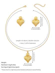 Luxury Daily Wear Gold-Tone Stainless Steel Earring & Necklace Set, Shell & Heart Multi- Hypoallergenic Jewelry, Ideal Holiday Gift For Women - Multicolor - View 16