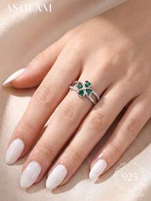 1 pieza Anillo clásico con incrustaciones de circonita y chapado en oro blanco para mujer talla 6, joyería exquisita, adecuado para compromiso, boda, aniversario, regalo de cumpleaños - Plateado - Ver 2