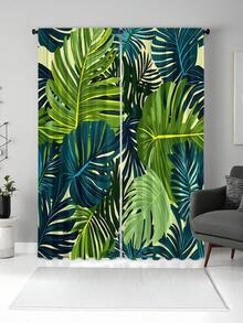 2pcs High-Definition Digital Nordic Tropical Monstera Leaf Print Decorative Curtains, Polyester Material, Easy To Install, Rod Pocket Hanging, Semi-Transparent Privacy Protection, Machine Washable And Hand Washable, Tropical Rainforest Style Living Room Bedroom Curtains, Suitable For Bedroom, Office, Kitchen, Living Room, Study, Home Decor. - Multicolor - View 8