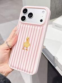 1個俏皮可愛鴨子條紋淡粉色氣墊荔枝紋手機殼，適用於 iPhone 17 17pro 17promax 16 16pro 16promax 16plus 15 15pro 15promax 15/14plus 12/12pro 12promax 13 13promax，適合日常使用，可愛 Apple 智慧型手機保護殼 - 粉色 - 查看 4