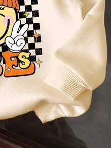 Young Girl Cartoon Print Warm Hooded Sweatshirt - Apricot - View 4