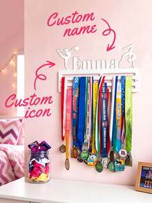 Custom Name Medal Hanger Trophy Shelf, Personalized Custom Text Medal Holder, Sports Medal & Award Display Stand, Wall Decor Organizer For Medals 1PC - Multicolor - View 5