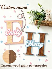 1pc Personalized Wooden Double-Layer Customized Name Decor, Laser Cut Cursive Font Door Wall Plaque, Multiple Colors Available, Suitable For Bedroom, Living Room, Wedding And Housewarming Gift, Valentine's Day Decoration Carving, High Quality Customization, Exclusive Unique Gift - Rainbow Colors - View 2