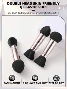 Juego de 3 piezas de herramientas de maquillaje profesional de doble extremo, diseño multifuncional para base/corrector/polvo suelto, esencial de viaje, regalo perfecto para maquilladores/principiantes - Multicolor - Ver 3