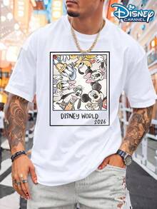 2026 Disney World Mickey And Friends Photo Frame T-Shirt, White Short-Sleeved T-Shirt, Suitable For Family Trips And Vacations To Disneyland. - 白色 - 查看 1