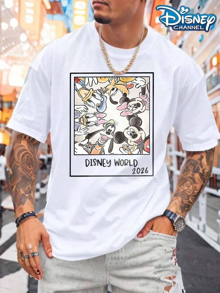 2026 Disney World Mickey And Friends Photo Frame T-Shirt, White Short-Sleeved T-Shirt, Suitable For Family Trips And Vacations To Disneyland. - 白色 - 查看 1