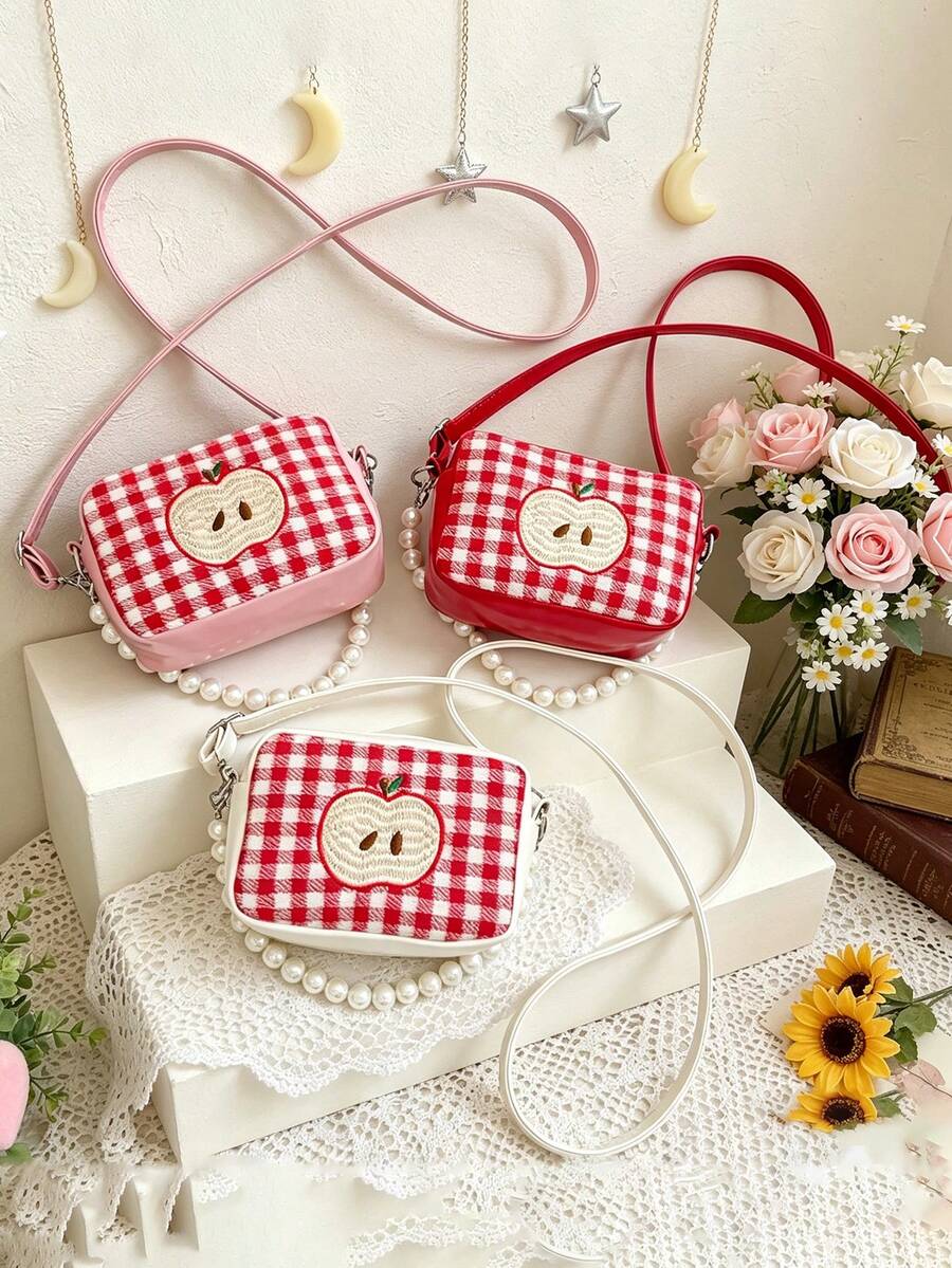 Este nuevo bolso cuadrado con forma de manzana presenta un asa de perla y un diseño único, lo que lo convierte en un regalo perfecto para adolescentes. - Multicolor - Ver 1