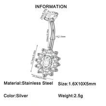 1件不鏽鋼滿鑽鋪滿肚臍環 14g 亮面圓形心形水滴鋯石造型肚臍釘 肚臍槓鈴穿刺身體飾品 女款 - 如圖 - 查看 18