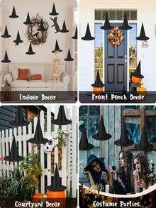 6/12pcs Halloween Floating Witch Hat, Suitable For Devil's Night Party, Dinner Party, Ball, Bar, Living Room, Bedroom, Restaurant Ceiling Background Wall, Halloween Day Of The Dead Horror Scene DIY Activity Decoration, Simple Home Creative Atmosphere Arrangement, - Black - View 3