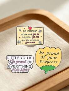 Be Proud Of Your Progress Metal Pin, Cartoon Style Floral Pattern Positive Affirmation Brooch, Collar Badge, Decorative Accessory, Self-Care Jewelry, Great Gift - Multicolor - View 5