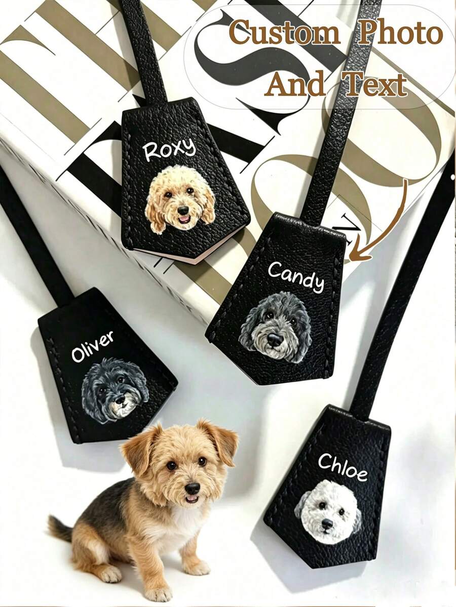 Customized Leather Pet Portrait Keychain Pendant, Personalized Leather Dog Portrait Souvenir, Customized Decoration With Name, Cute Animal Keychain Ornament - Multicolor - View 1