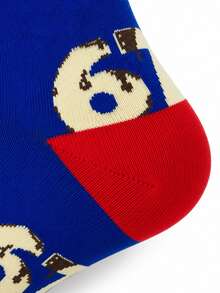1 paire de chaussettes crew pour hommes avec poignet contrasté numéro 67, port décontracté printemps-été, design rétro usé avec chiffres, cadeau pour la fête des pères - Multicolore - Voir 6