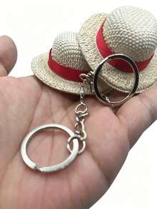 1pc Handmade Straw Hat Anime Design Keychain, Suitable For Women And Men, Cute Straw Hat Keychain, Decorative Pendant For Car Wallet Backpack, Gift For Anime Lovers, Small Straw Hat Keychain Ring Backpack Bag Charm Car Key Decoration Small Gift, Suitable For Birthday, Graduation Season, Back To School Season, School Opening Season Gift For Friends - Multicolor - View 4