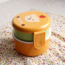 Kids Lunch Box With Animal Design, Double Layer Japanese Round Bento Box, 540ml, Fruit And Snack Box, Microwave - Blue - View 7
