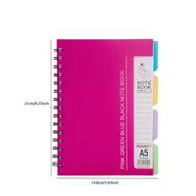 A5/A4 Spiral Notebook With 96 Pages And 4 Divider Pages, Colorful Inner Pages, Suitable For Students And Office Use, Available In Blue, Green, Black And Pink. - Khaki - View 10