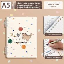 Loose-Leaf Notebook With Cartoon Design For Students, Thick Waterproof Cover, Ink-Resistant Index Pages, Stationery Journal Binder - Beige - View 6