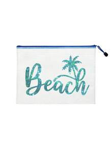彩色大容量防水收納袋，印有椰子樹「BEACH」圖案，游泳袋，海灘主題，大容量透明化妝袋，輕量，春/夏收納，非常適合游泳、海灘、潛水和夏季度假，學生返校，輕量防曬收納袋，適合朋友、家人、女朋友和同學。生日、節日、派對、婚禮（伴娘）、教師節禮物，返校季節 - 彩色 - 查看 13