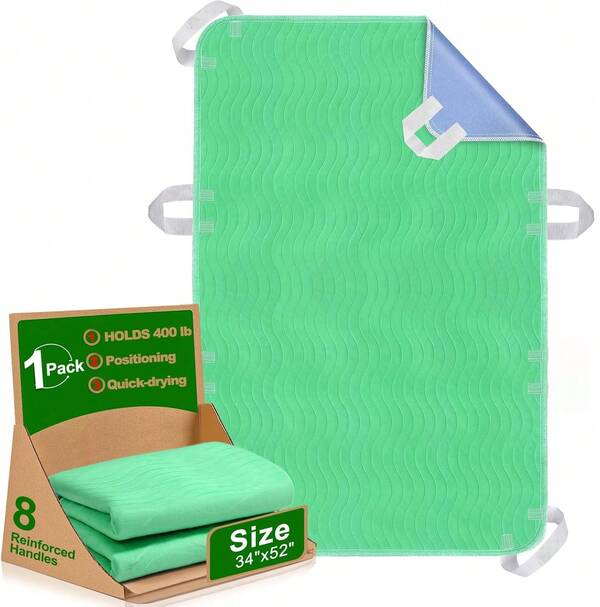 Positioning Bed Pad With Handles - Quick Drying Bed Pads With 8 Reinforced Handles, Washable Waterproof Reusable Pads Elderly, Bedridden, Turning, Lifting, Transferring 34 * 52 NRPA