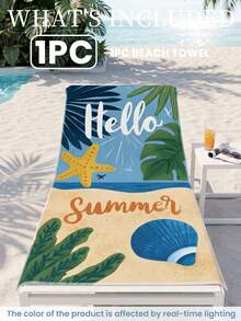 1件 Hello Summer 印花沙灘巾，游泳巾，浴巾，時尚沙灘巾，吸水浴巾，適用於浴室、游泳、健身、瑜珈，柔軟舒適的超細纖維毛巾，輕便便攜，防沙，適合夏季旅行 - 彩色 - 查看 3