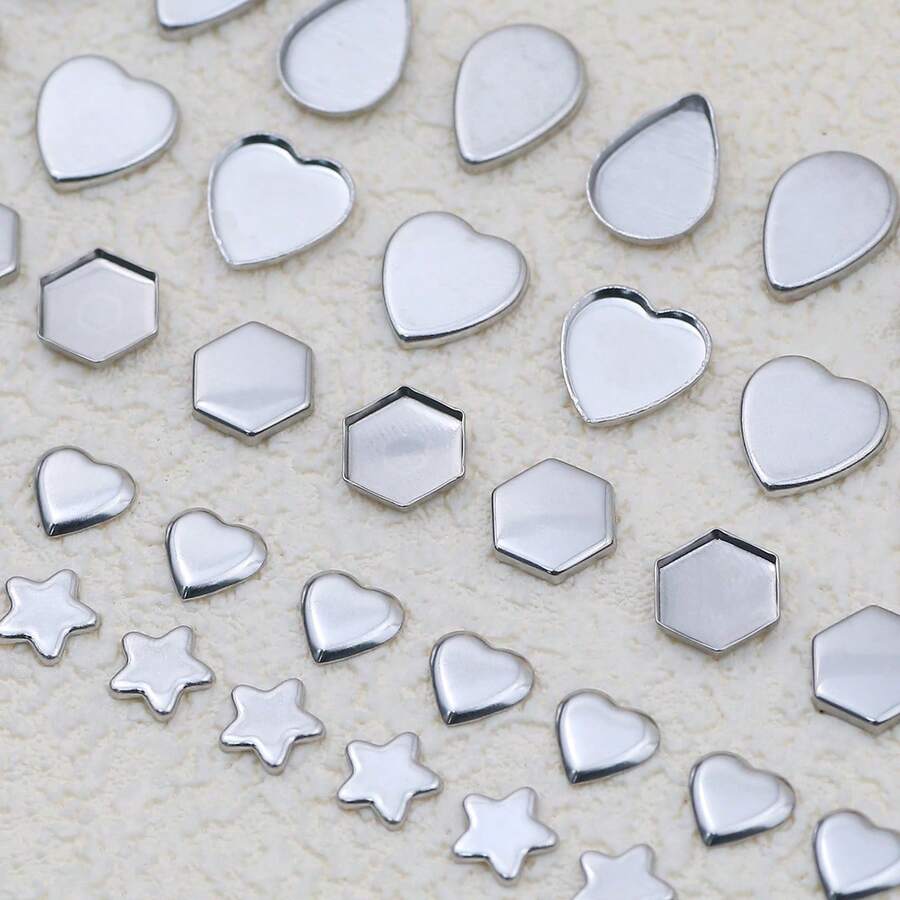 10/20pcs Multi-Shape Stainless Steel Asymmetric Stamped Trays DIY Jewelry Making, Handmade Beading DIY Material Kit Jewelry Accessories - Steel - View 1