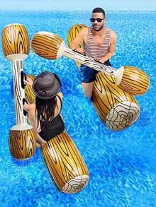 1/2 Pair Inflatable Water Bumper Balls With Wood Grain Pattern, Adult Floating Raft Inflatable Game Sticks For Interactive Play - Multicolor - View 3