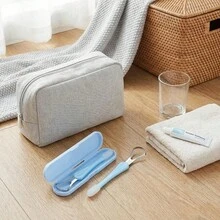 2合1不鏽鋼舌刮板附矽膠刷頭與旅行收納盒，雙效舌清潔器，清新口氣、除味口腔衛生工具 - 彩色 - 查看 3