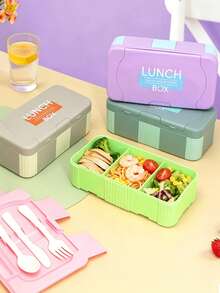 Food Storage Container, Rectangular Lunch Box Set (Includes Knife, Fork, Spoon), Portable Bento Box With Utensils, Creative Colorful Lunch Box, Student And Office Worker Meal Box, Microwave- Food Container - Multicolor - View 3