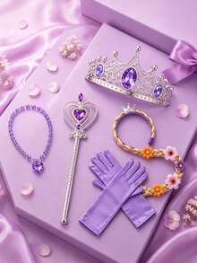 Girls' Princess Dress, Children's Party Dress, Synchronized With Music, Remote Control App, Suitable For Halloween Cosplay, Includes Crown, Magic Wand, Wig, Gloves, Necklace (Batteries Not Included) - Lilac Purple - View 11