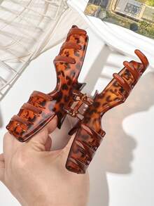 1件裝棕色琥珀豹紋亮面拱形不對稱PC材質加強加厚13CM大號髮夾，適用後腦勺盤髮、半紮髮、高頂馬尾，經典時尚街頭通勤百搭日常髮飾 - 彩色 - 查看 5
