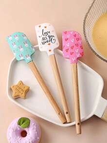 Heat-Resistant Silicone Stirring Spoon With Wooden Handle, Suitable For Baking, Stirring Butter And Jam, Valentine's Day Special Design - Multicolor - View 11