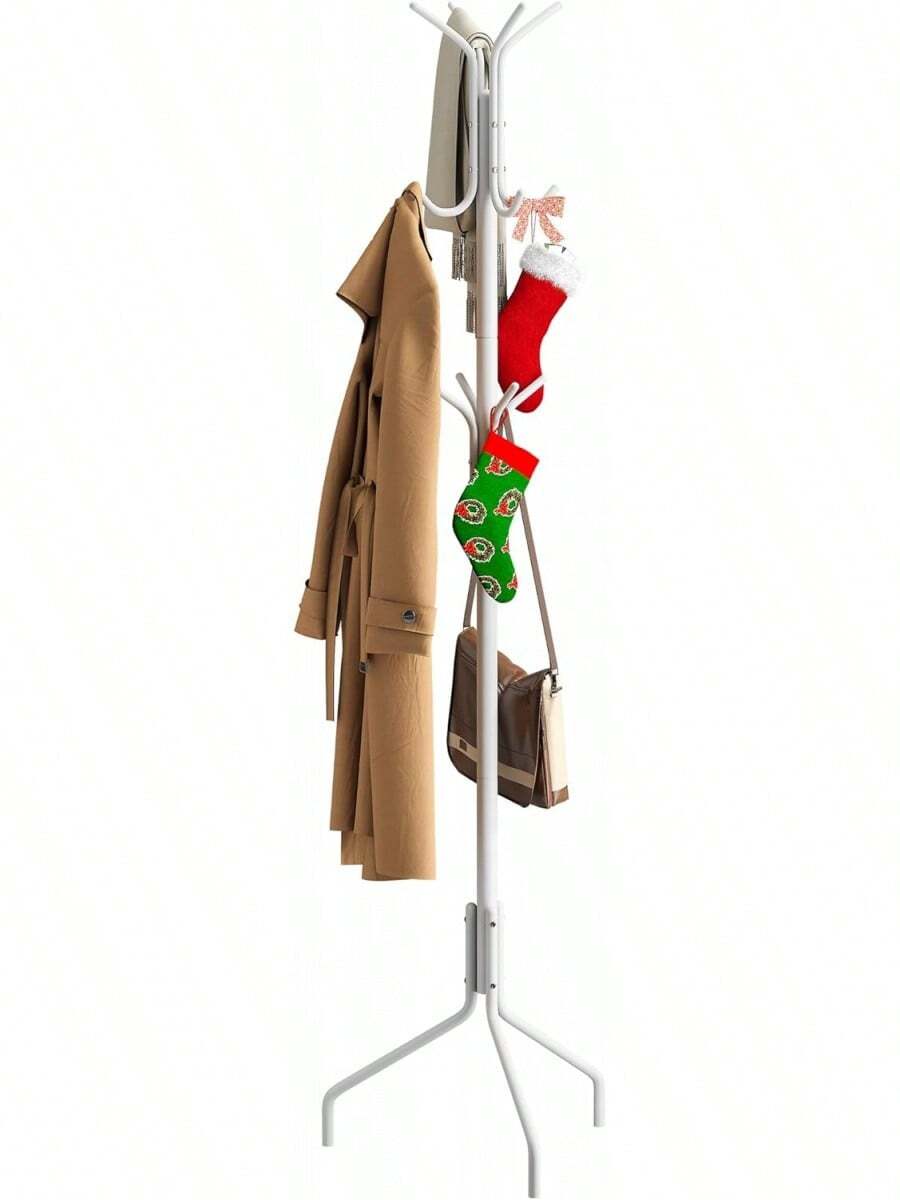Freestanding Coat Rack, Hat Rack, Jacket Organizer, Metal, 18.3" L X 18.3" W X 71.5" H, White - White - View 1