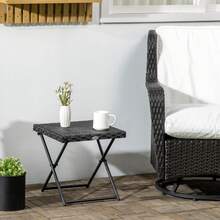 Small Square Patio Side Table With Woven Top For Balcony & Porch - Black - View 2