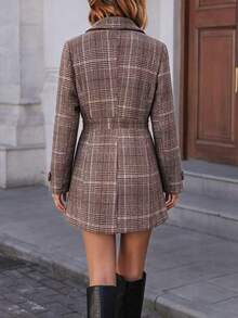 Women's Brown Brushed Wool Button-Front Coat With A Lapel, Regular Length, Long Sleeves, And A Fitted Waist; Elegant And Fashionable Style - Brown - View 2