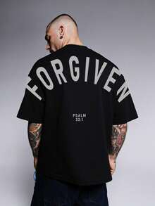 Camiseta Christian Forgiven, Camiseta con Versículo Bíblico Salmo 3:21, Camiseta Minimalista de Fe para Uso Diario, Ropa para Hombre, Camisetas Gráficas para Hombres, Camisetas para Hombres - Negro - Ver 1