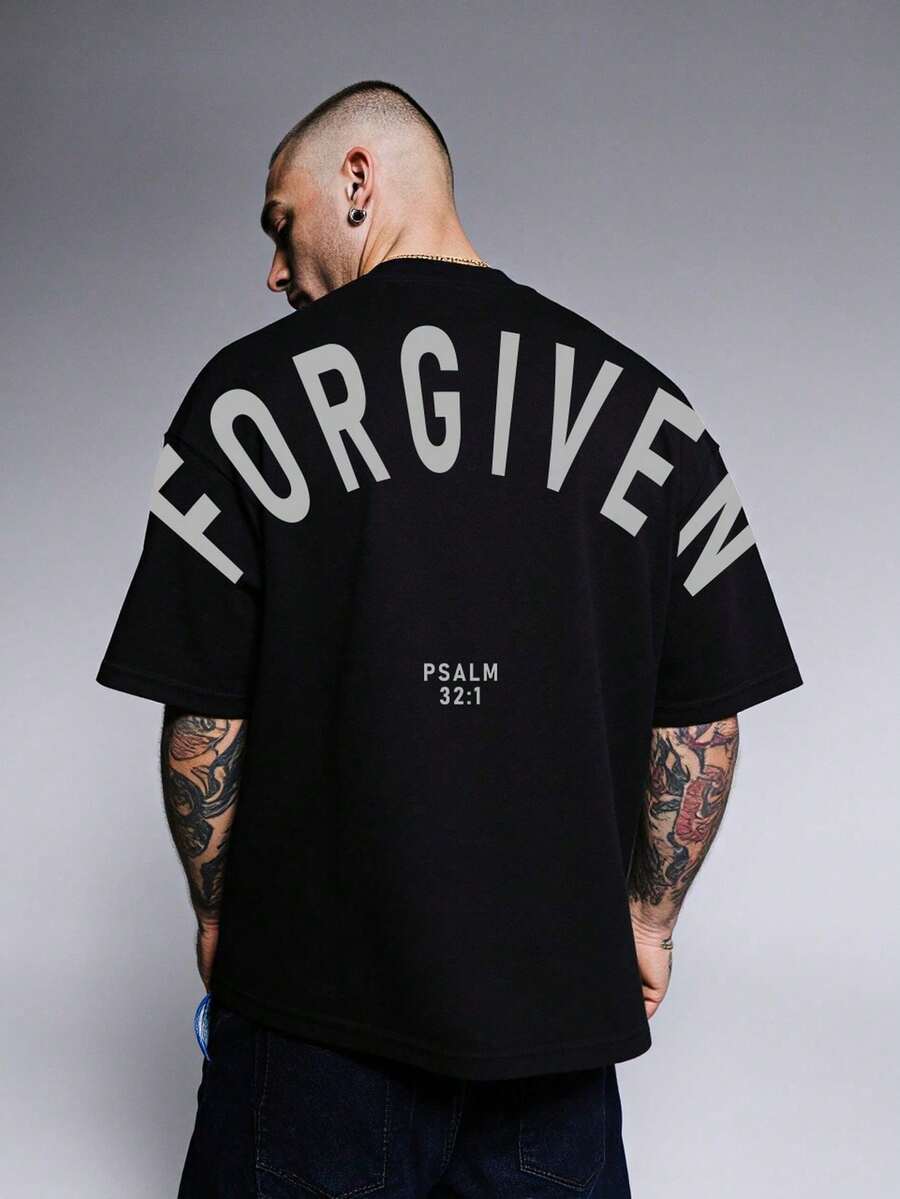 Camiseta Christian Forgiven, Camiseta con Versículo Bíblico Salmo 3:21, Camiseta Minimalista de Fe para Uso Diario, Ropa para Hombre, Camisetas Gráficas para Hombres, Camisetas para Hombres - Negro - Ver 1