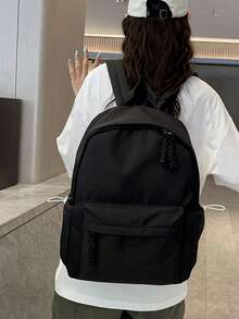 Women's Minimalist Solid Color Nylon Backpack, Lightweight Business Commute Daily Backpack, Multi-Pocket Large Capacity Casual Backpack Suitable For Office, Work, Travel, School - Black - View 6